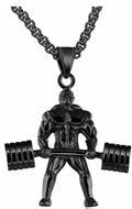 Unisex Black Color Deadlifting/Weightlifting Figure Fitness Gym Muscle Bodybuilding Curved Dumbbell Rod Barbell Hercules Charm Locket Pendant Necklace With Box Chain