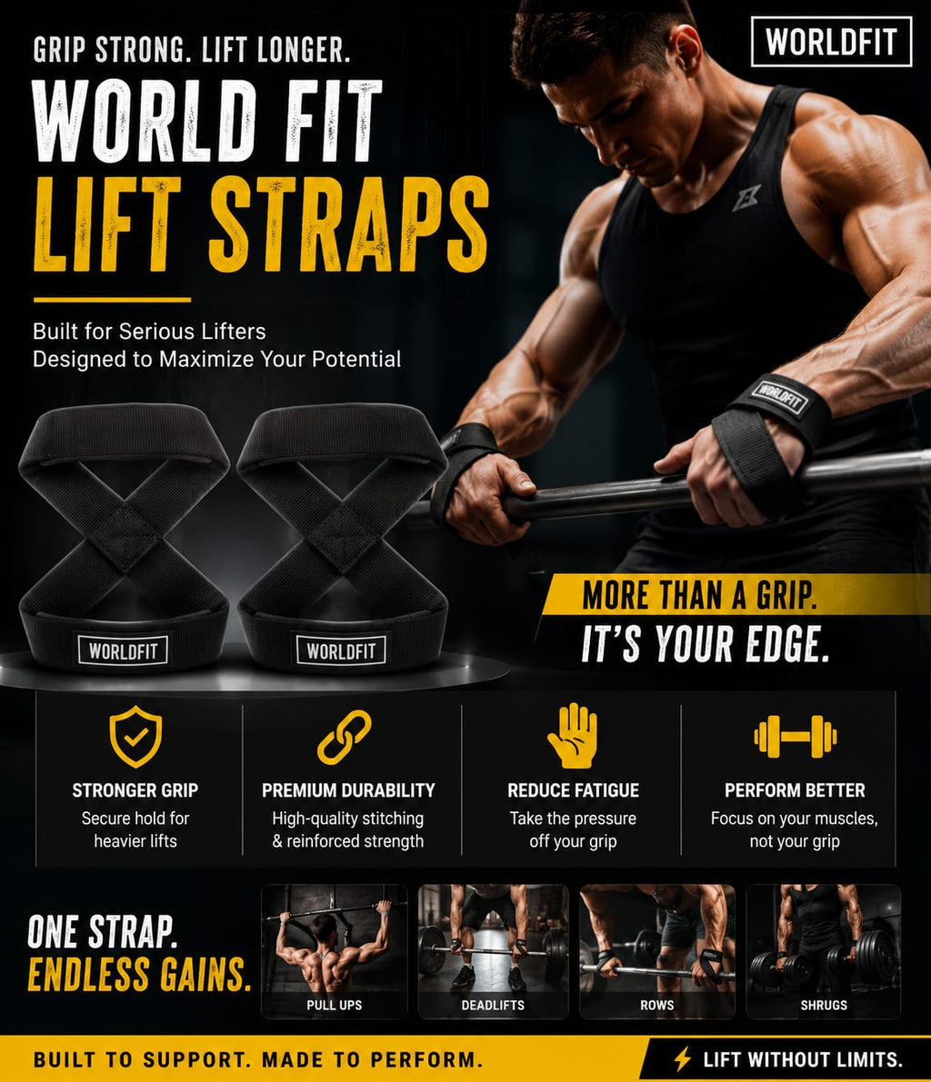Worldfit Slip Resistant Deadlift Straps For Gym Figure 8 Lifting Straps Gym Weightlifting Straps Wrist Support For Gym Men With Soft Paddings, Better Grip