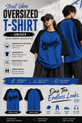 Unisex Blue & Black Oversized Graphic T-Shirt | Gothic Streetwear Raglan Tee