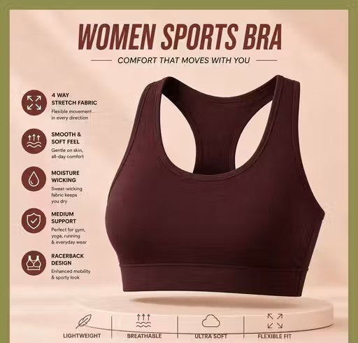 Gym Wear Solid Bra | Yoga Bra | Non Padded Sports Bra for Women (Wine)