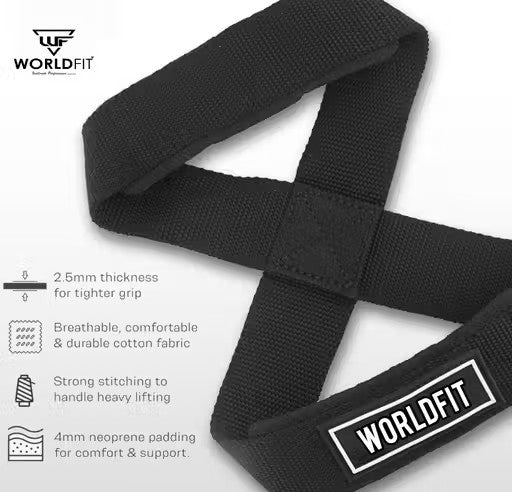 Worldfit Slip Resistant Deadlift Straps For Gym Figure 8 Lifting Straps Gym Weightlifting Straps Wrist Support For Gym Men With Soft Paddings, Better Grip