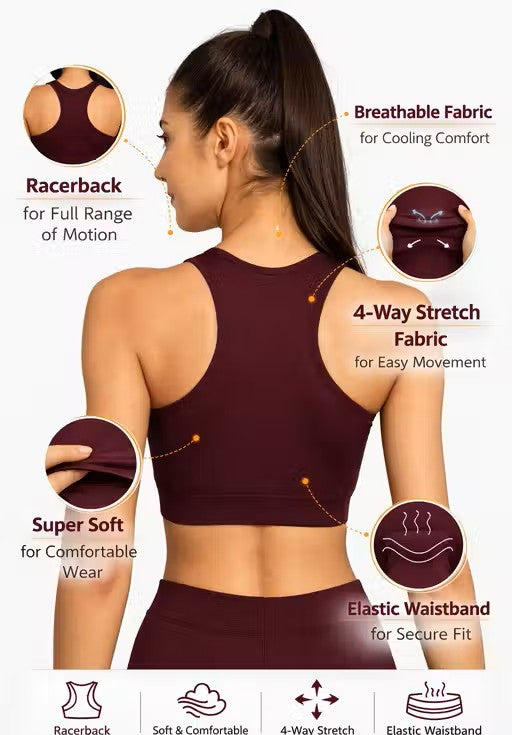 Gym Wear Solid Bra | Yoga Bra | Non Padded Sports Bra for Women (Wine)